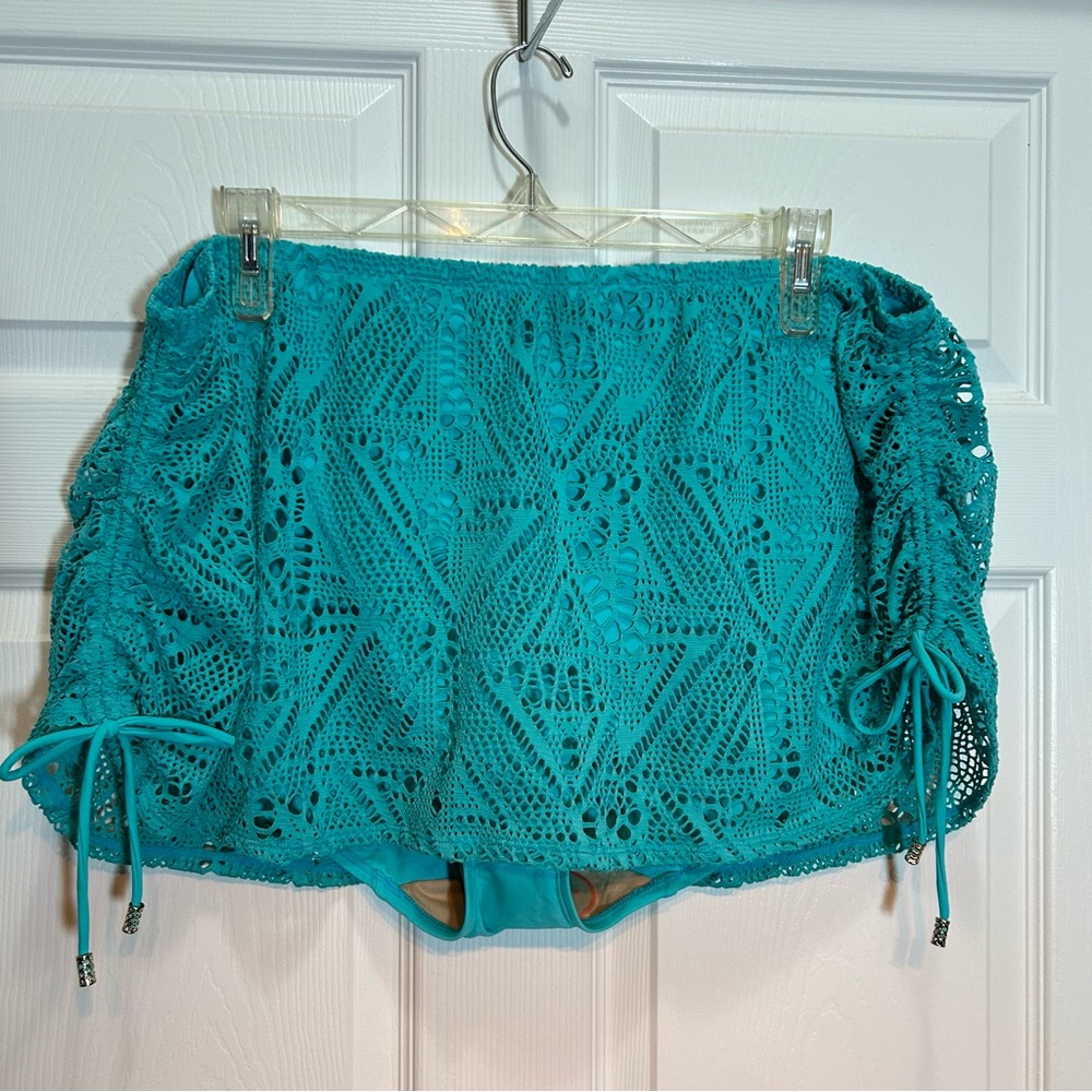 Cacique Teal Crochet Lace Swim Skirt